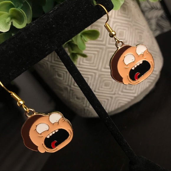 PICK ANY 2 FOR 15✨RICK AND MORTY Morty Screaming Gold Enamel Drop Earrings✨😱🦠 - Picture 3 of 6